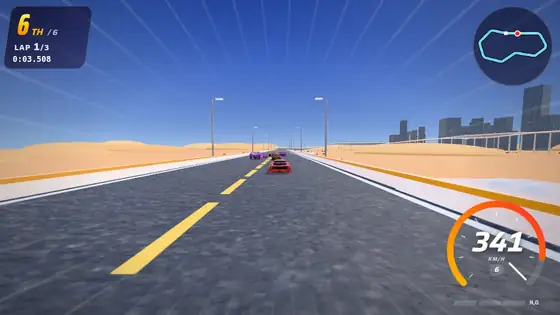 Desert Skyline track in Hot Racers: fast highway past a supertall tower
