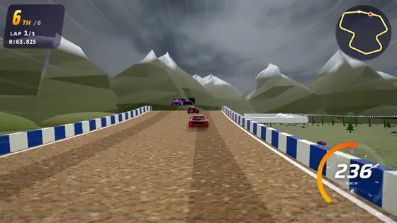 Highland Rally track in Hot Racers: narrow gravel, lochs and a castle ruin